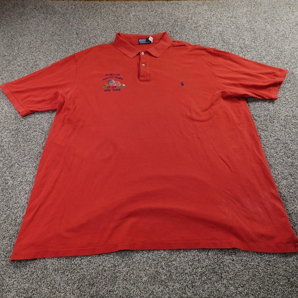 Ralph‎ Lauren Polo Shirt Mens 4XLT Red USA Flag Pony Logo Short Sleeve Golf NYC